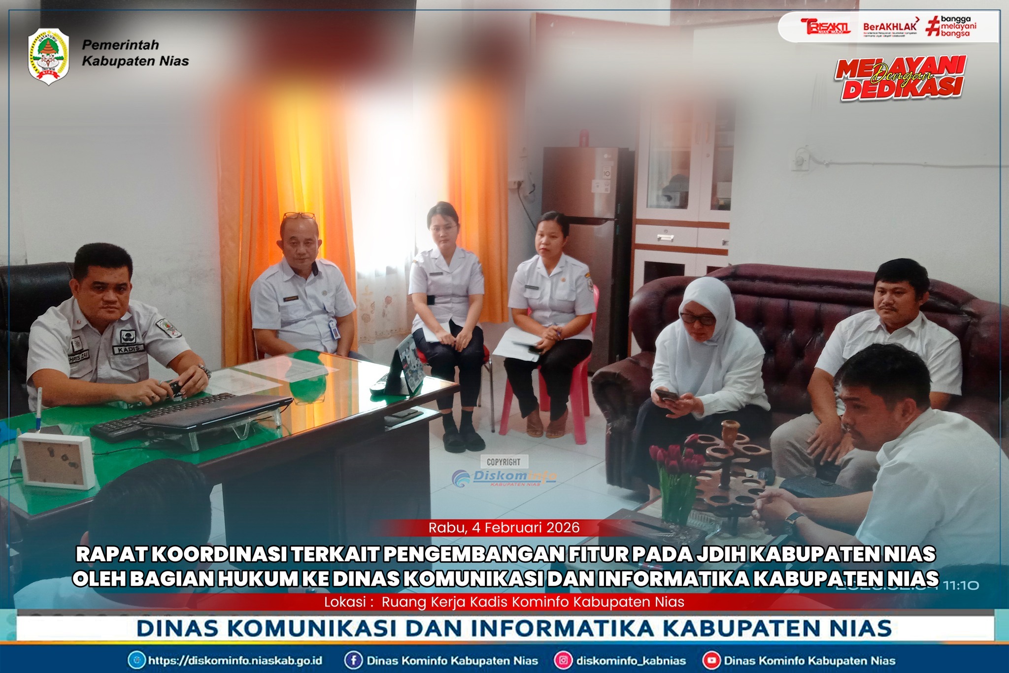 Rapat Koordinasi terkait Pengembangan Fitur pada JDIH Kabupaten Nias oleh Bagian Hukum ke Dinas Komunikasi dan Informatika Kabupaten Nias
