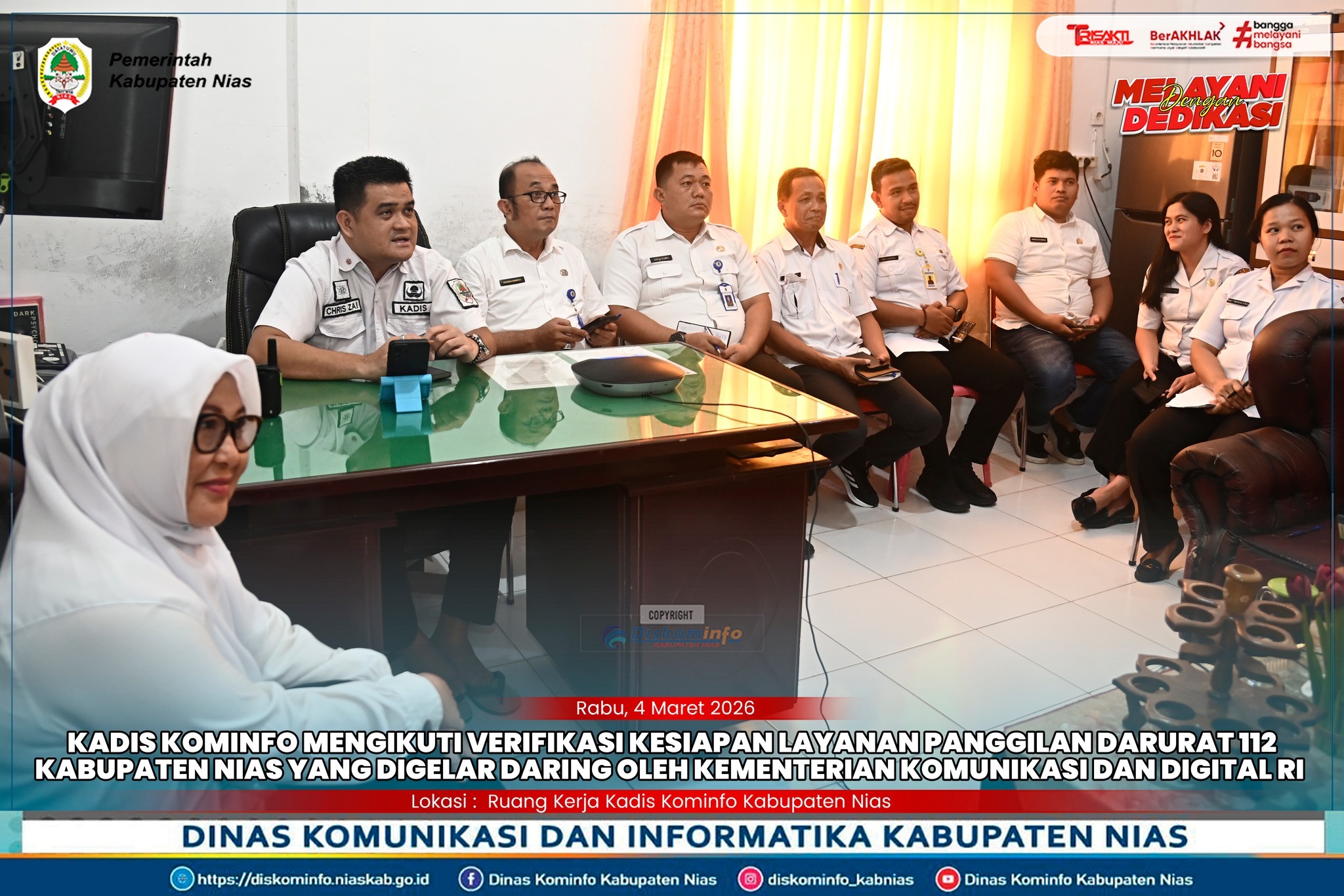Kadis Kominfo mengikuti verifikasi kesiapan Layanan Panggilan Darurat 112 Kabupaten Nias yang digelar daring oleh Kementerian Komunikasi dan Digital RI