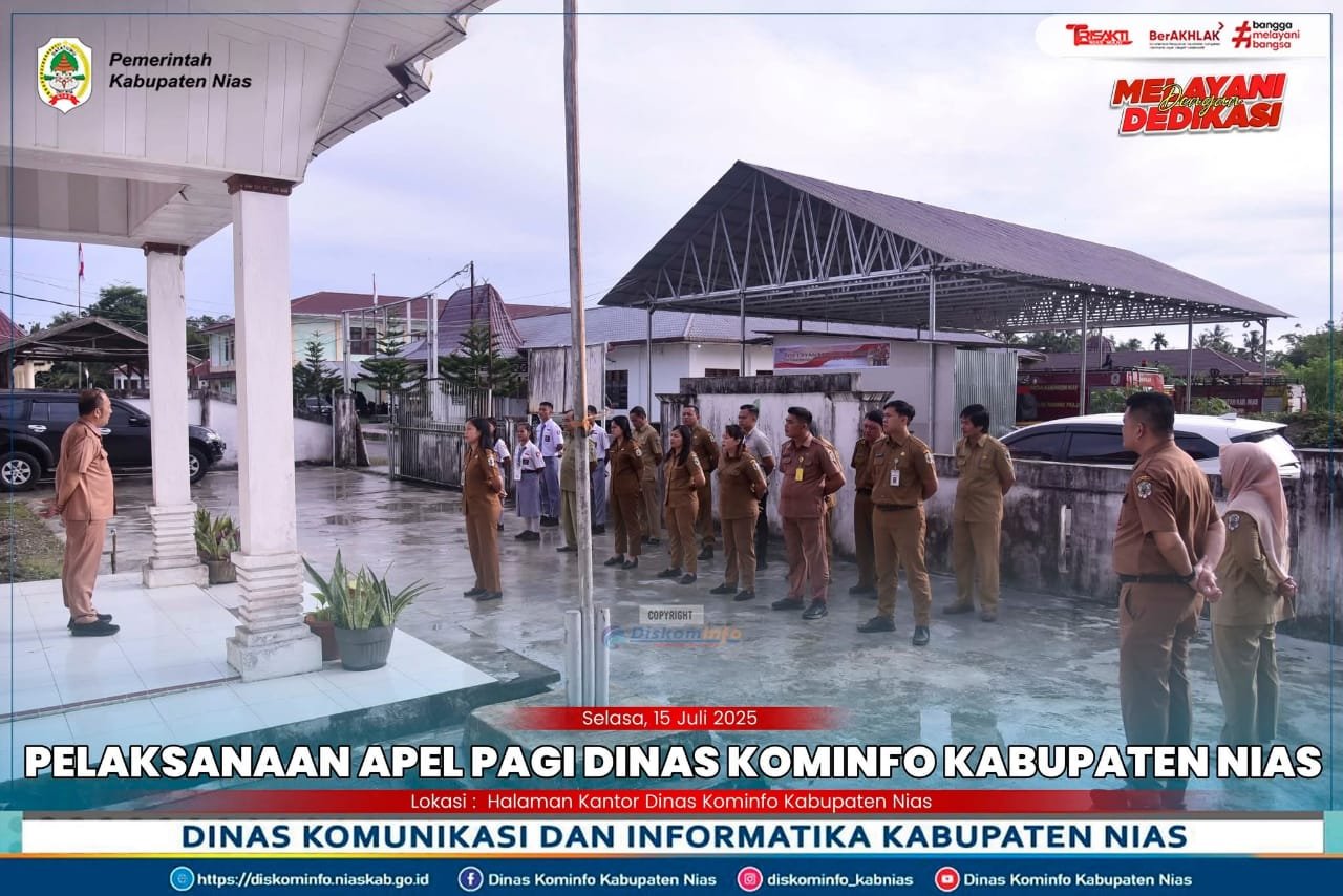 Pelaksanaan Apel Pagi Dinas Kominfo Kabupaten Nias pada hari Selasa, 15 Juli 2025