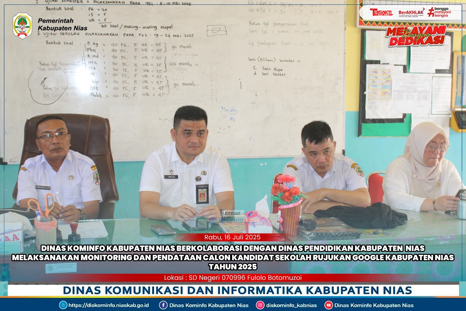 Kepala Dinas Kominfo bersama Tim berkolaborasi dengan Kepala Dinas Pendidikan bersama Tim, melaksanakan kegiatan monitoring dan pendataan calon kandidat sekolah rujukan (google) di beberapa sekolah di wilayah Kecamatan Botomuzoi