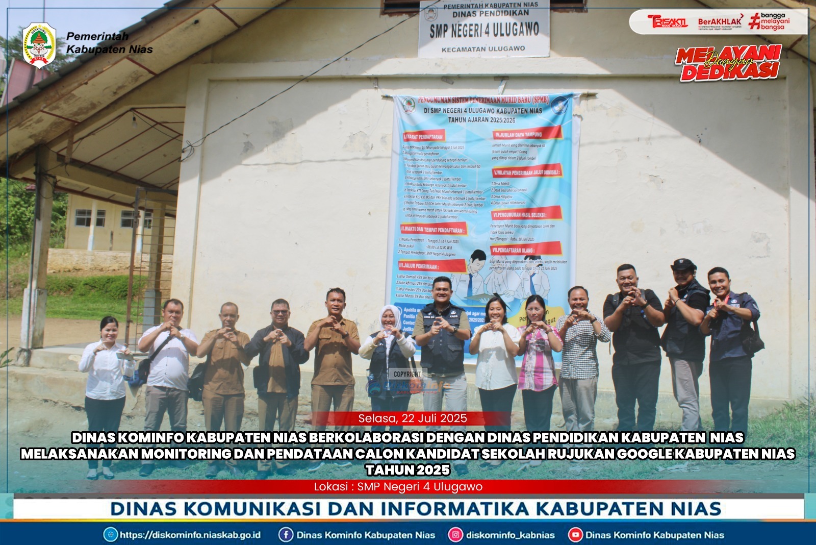 Kepala Dinas Kominfo bersama Tim berkolaborasi dengan Kepala Dinas Pendidikan bersama Tim, melaksanakan kegiatan monitoring dan pendataan calon kandidat sekolah rujukan (google) di beberapa sekolah di wilayah Kecamatan Ulugawo