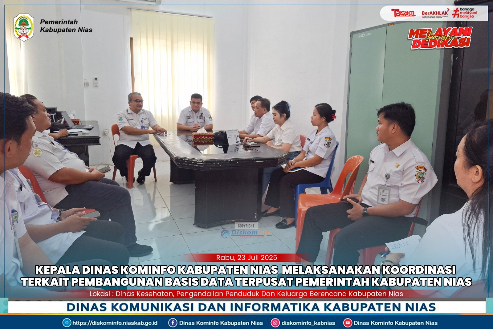 Kepala Dinas Kominfo Kabupaten Nias Melaksanakan koordinasi ke Dinas Kesehatan, Pengendalian Penduduk dan Keluarga Berencana Kabupaten Nias terkait pembangunan basis data terpusat pemerintah Kabupaten Nias