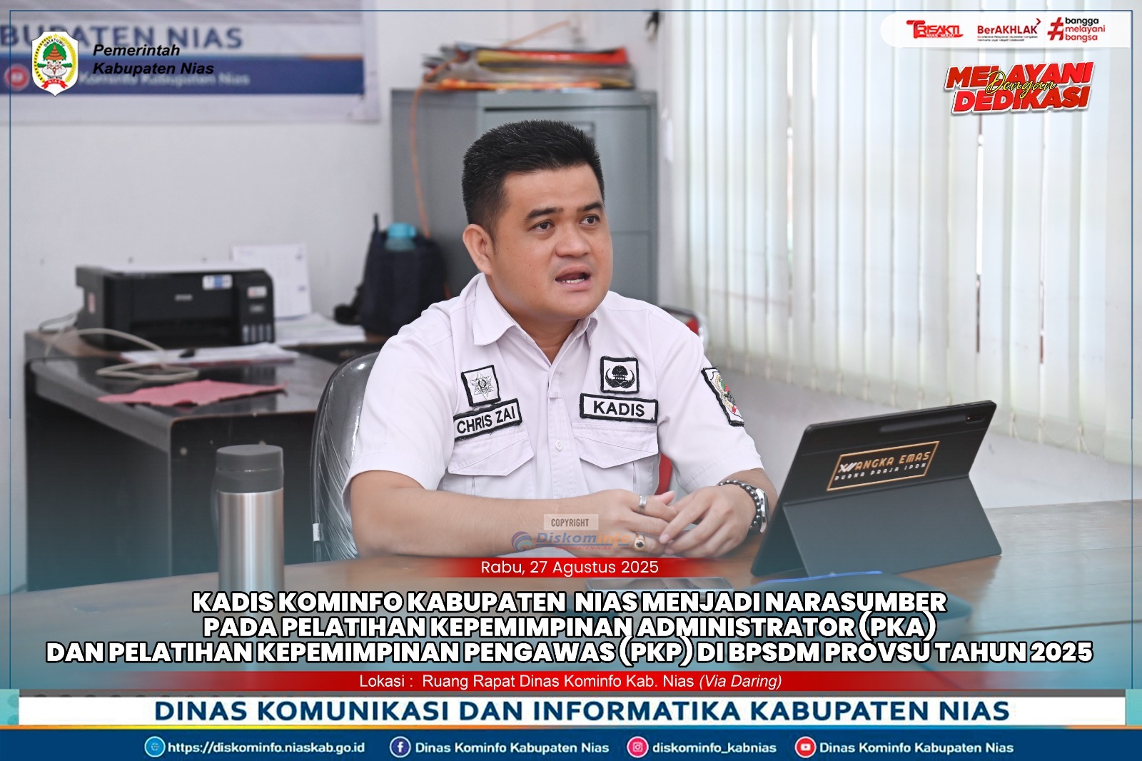 KADIS KOMINFO KAB. NIAS MENJADI NARASUMBER PADA PELATIHAN KEPEMIMPINAN ADMINISTRATOR (PKA) DAN PELATIHAN KEPEMIMPINAN PENGAWAS (PKP) DI BPSDM PROVSU TAHUN 2025