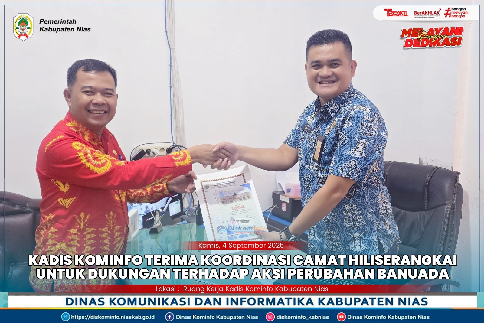 Kadis Kominfo Terima Koordinasi Camat Hiliserangkai untuk dukungan terhadap Aksi Perubahan BANUADA