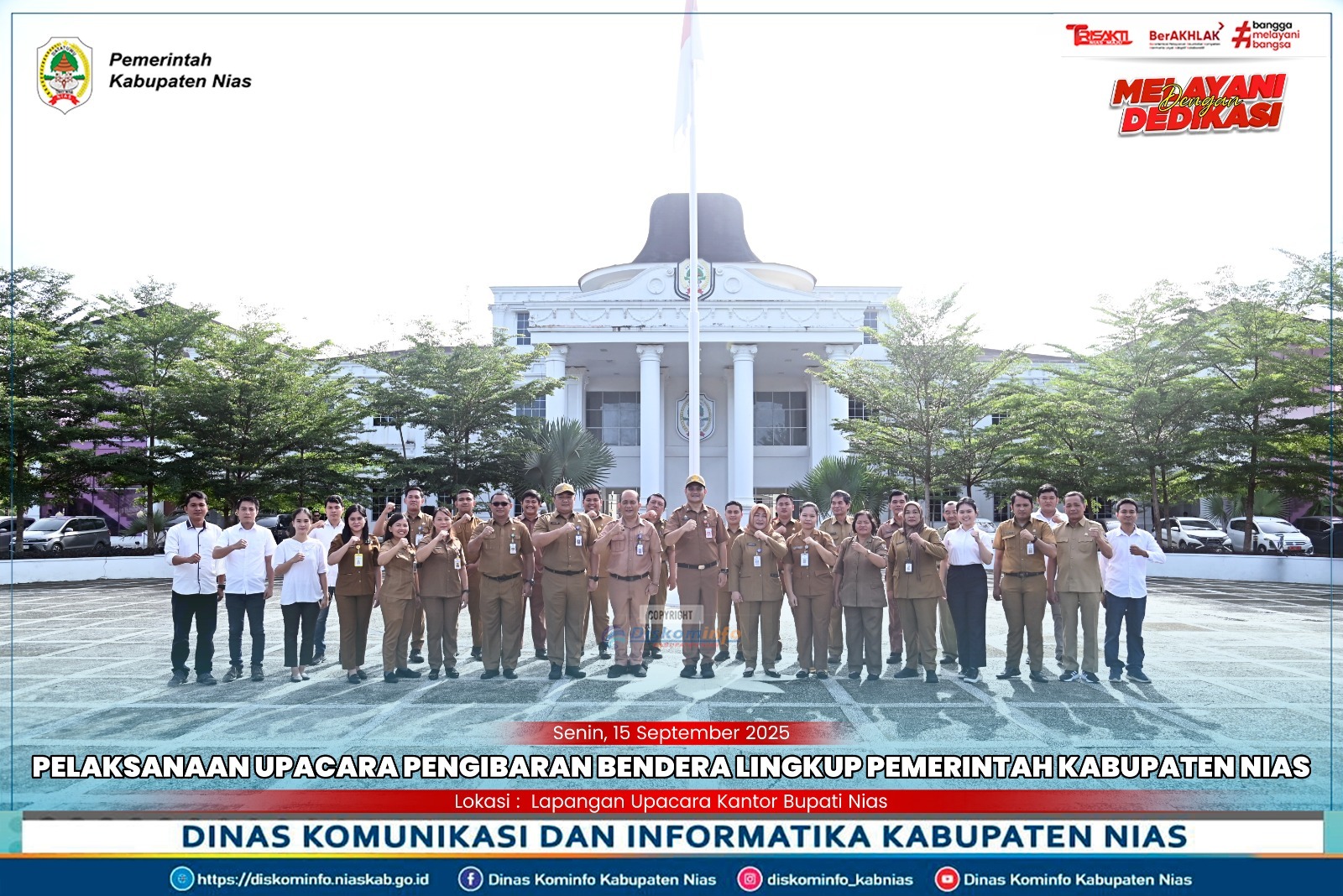 Pelaksanaan Upacara Pengibaran Bendera di Lingkungan Pemerintah Kabupaten Nias pada Senin 15 September 2025